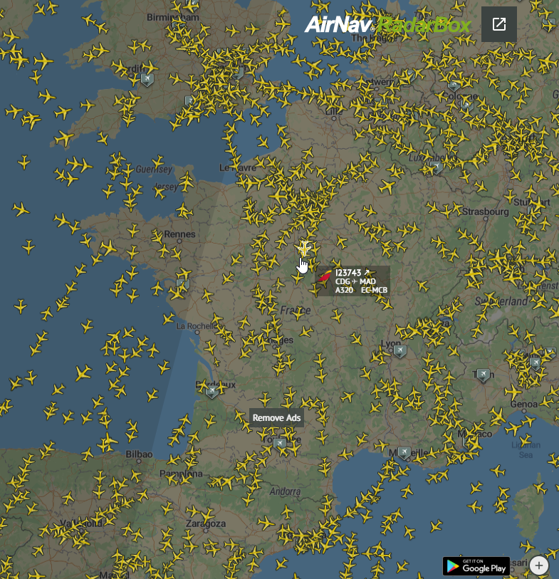 Position en temps réel des avions